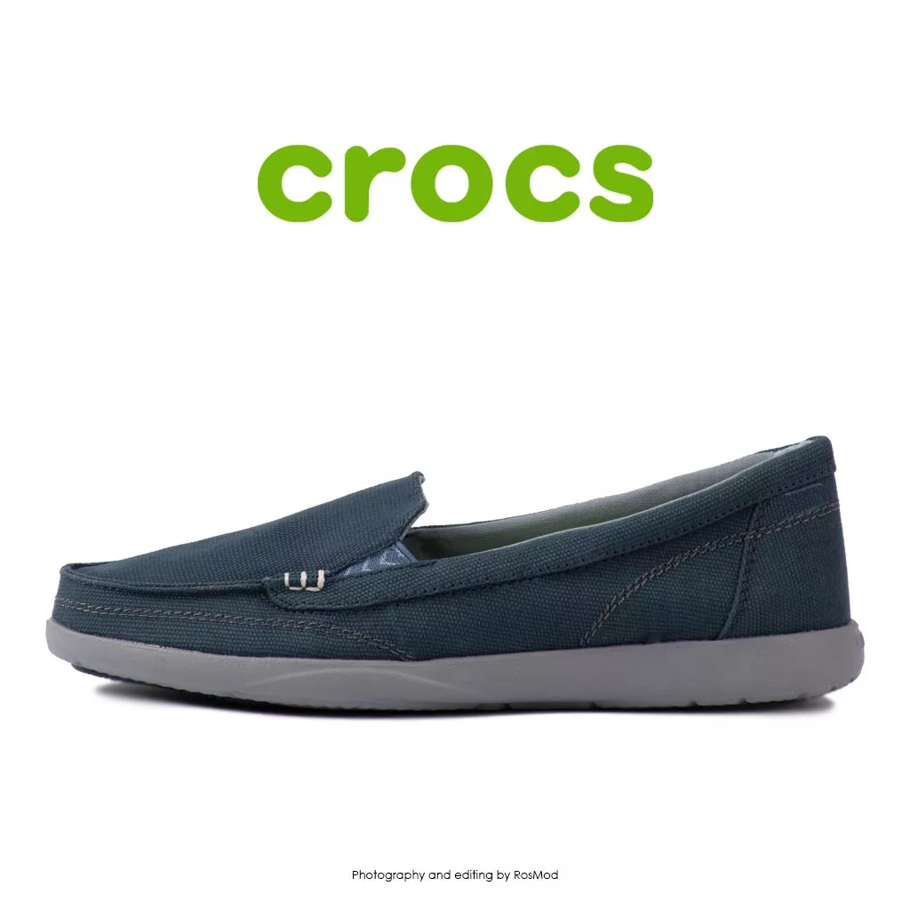 لوفر زنانه کراکس - Crocs Walu 2 Striped Floral Loafer Navy/Silver