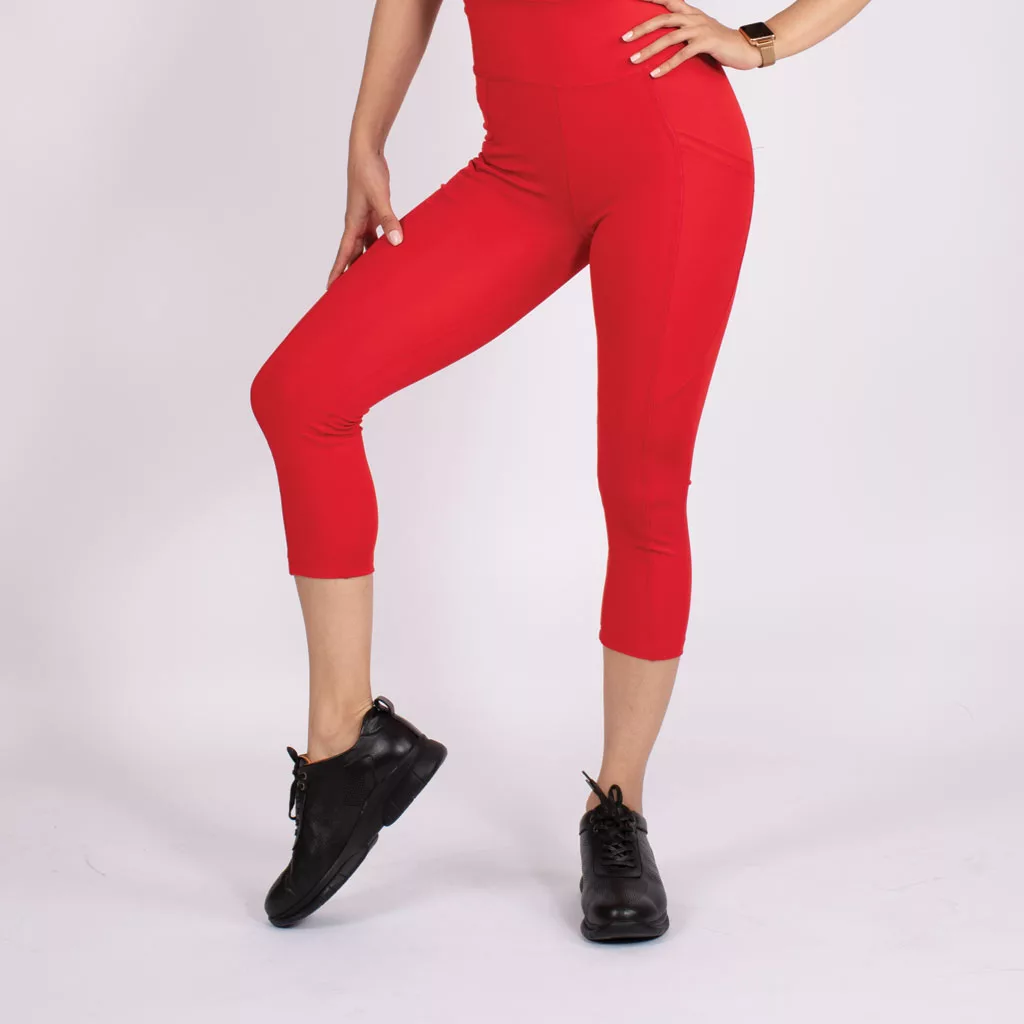 لگ اسلیم افکت جیبدار قرمز قد 75 - Agi Slim Effect Leggings Kırmızı