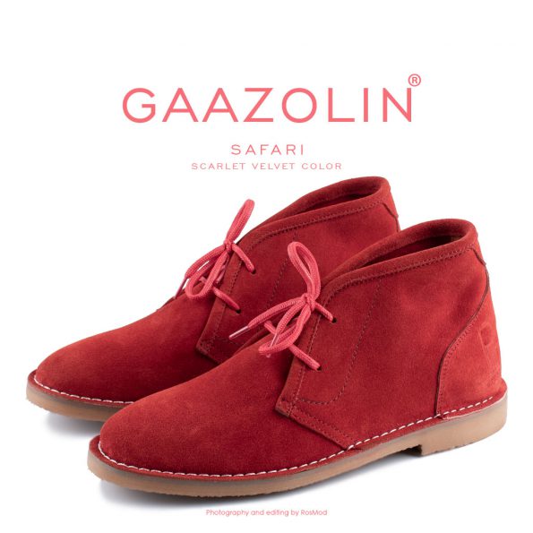 کفش صحرایی سافاری گازولین مخمل سرخ - GAAZOLIN Safari Veldskoen Shoes Scarlet Velvet