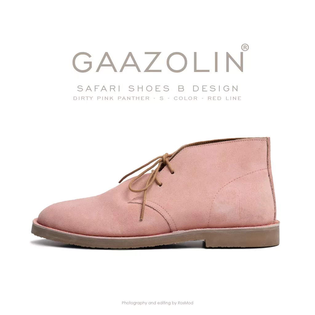 کفش صحرایی سافاری گازولین صورتی جیر دور قرمز - GAAZOLIN Safari Veldskoen B Design Dirty Pink Panther S - Red Line