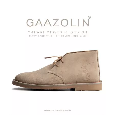 کفش صحرایی سافاری گازولین خاکی جیر دور قرمز - GAAZOLIN Safari Veldskoen B Design Dirty Sand Time S - Red Line