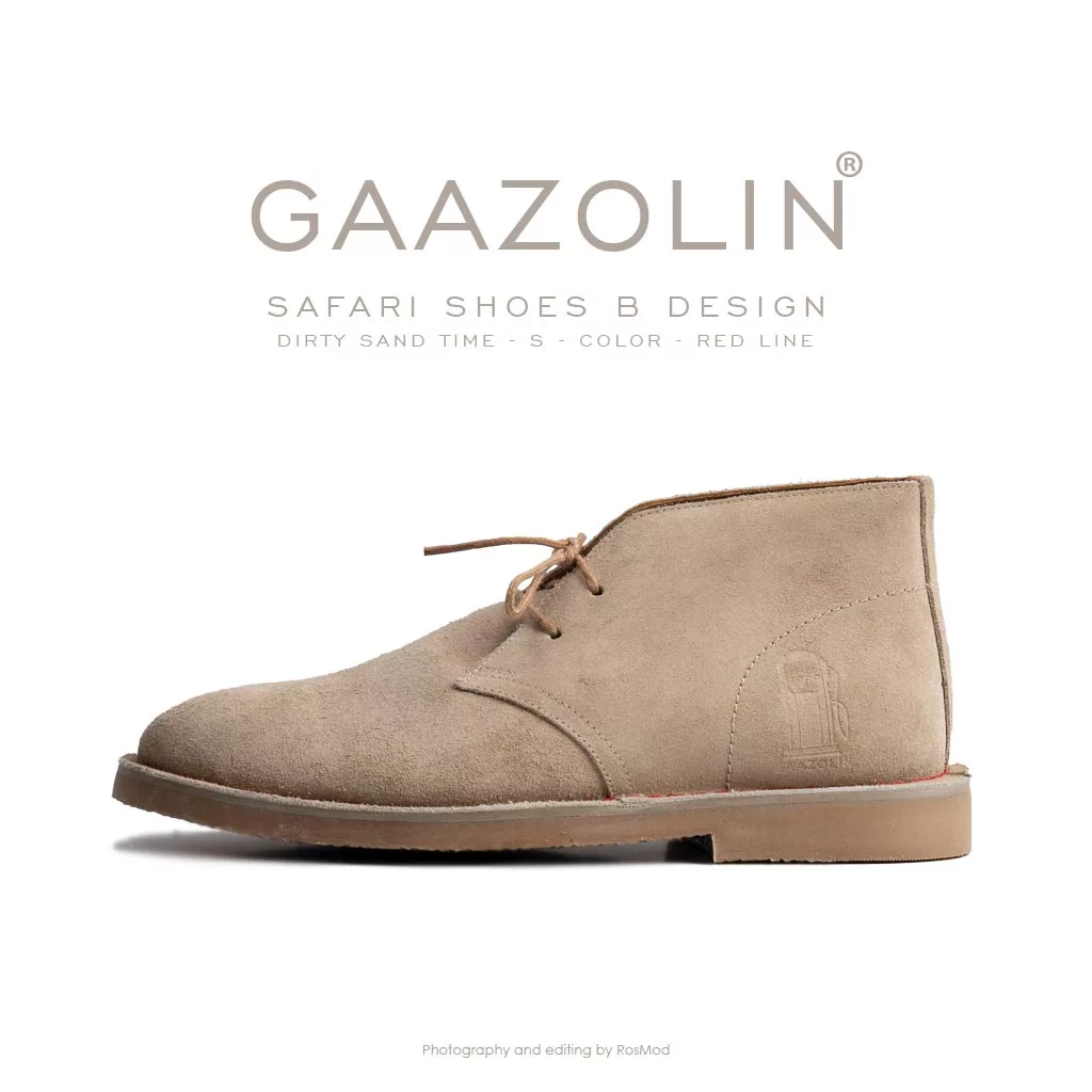کفش صحرایی سافاری گازولین خاکی جیر دور قرمز - GAAZOLIN Safari Veldskoen B Design Dirty Sand Time S - Red Line