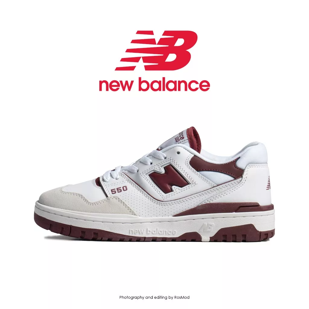 کتانی نیوبالانس 550 سفید کرم زرشکی - New Balance 550 Sea Salt Burgundy