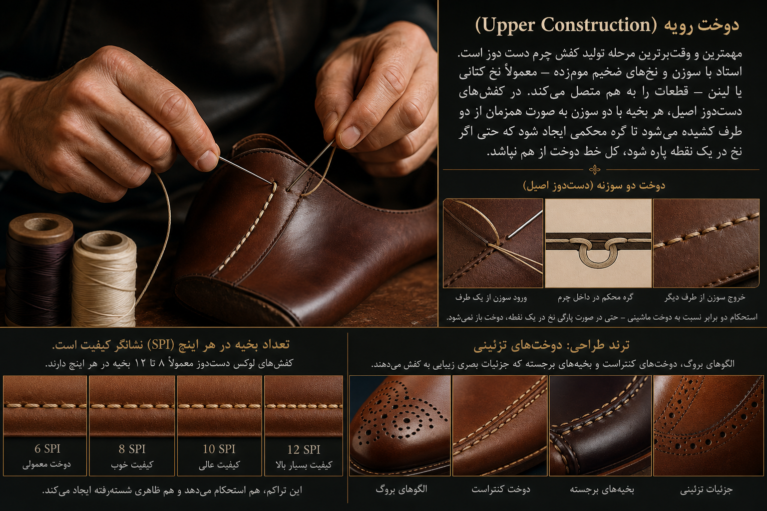 دوخت رویه (Upper Construction) مهمترین و وقتبرترین مرحله تولید کفش چرم دست دوز