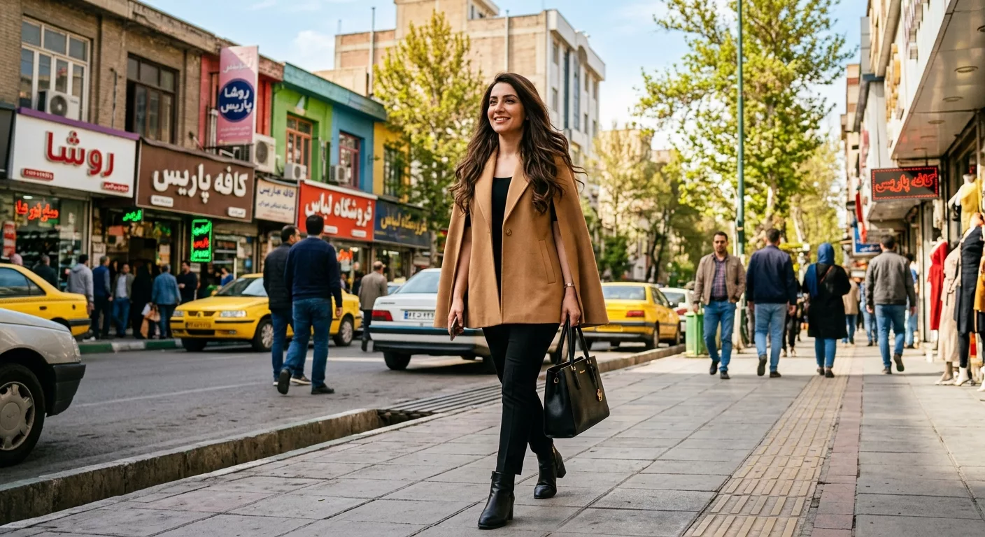 a stylish modern Iranian woman in her early 30s with long open hair (no